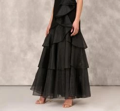 Tiered Trumpet Dress With Ruffles In Black -Adrianna Papell Shop MD1E202177 AA002 Regular Lifestyle