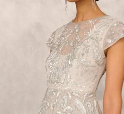 Hand Beaded Illusion Midi-Length Fit-And-Flare Cocktail Dress In Silver 11 Hand Beaded Illusion Midi-Length Fit-And-Flare Cocktail Dress In Silver -Adrianna Papell Shop MD1E206654 AA040 Regular Detail