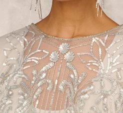 Hand Beaded Illusion Midi-Length Fit-And-Flare Cocktail Dress In Silver 10 Hand Beaded Illusion Midi-Length Fit-And-Flare Cocktail Dress In Silver -Adrianna Papell Shop MD1E206654 AA040 Regular Lifestyle