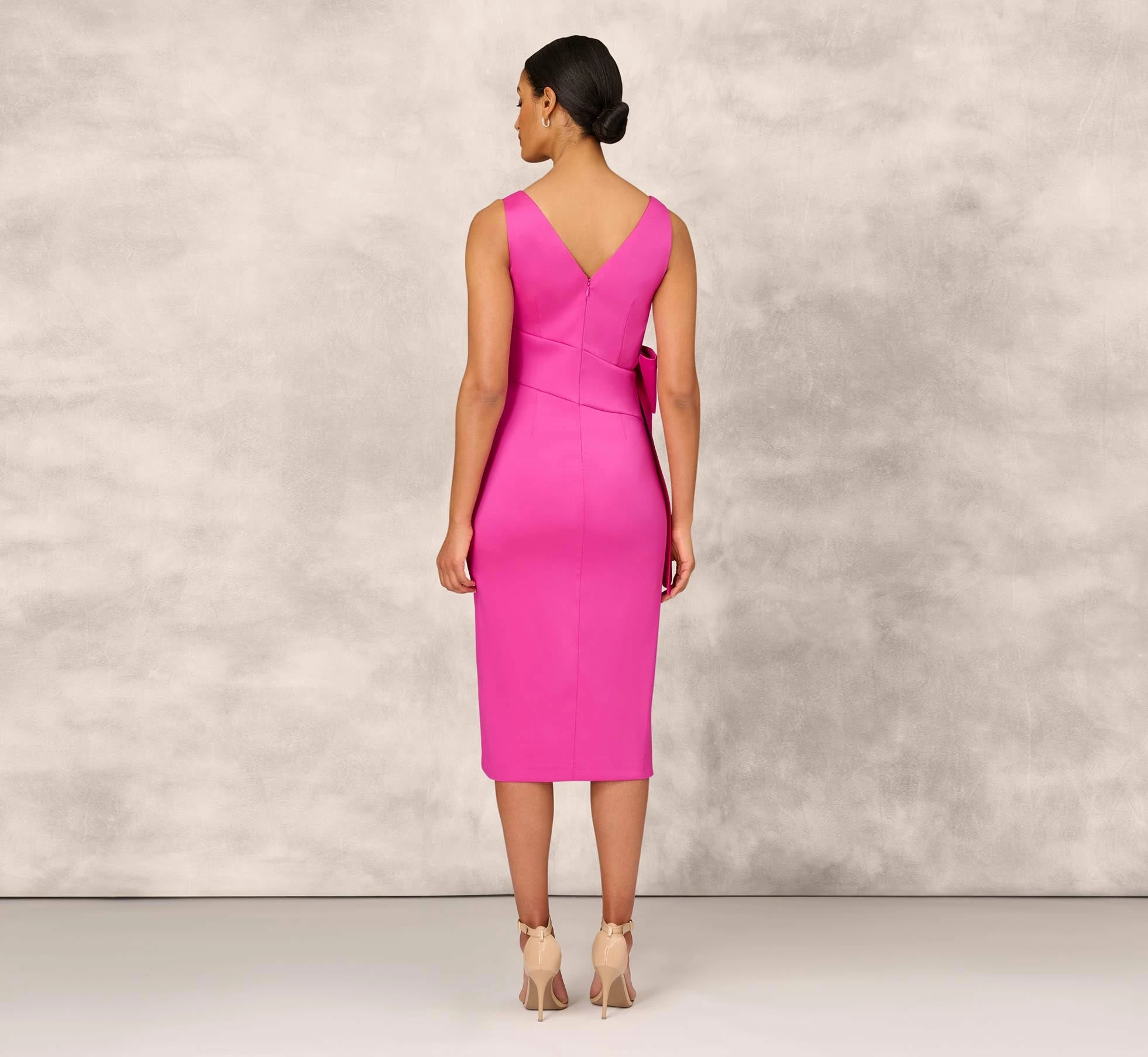 Shutter Pleat Satin Dress In Pink Flame 4 Shutter Pleat Satin Dress In Pink Flame - Image 4