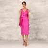 Shutter Pleat Satin Dress In Pink Flame