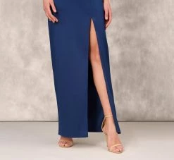 Hand Beaded Off The Shoulder Long Column Gown With Slit In Navy -Adrianna Papell Shop MD1E207083 AC412 Regular Lifestyle