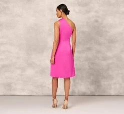 One Shoulder Midi Dress With Pleated Details In Magenta 11 One Shoulder Midi Dress With Pleated Details In Magenta -Adrianna Papell Shop MD1E207318 AA520 Regular Back