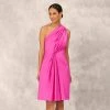 One Shoulder Midi Dress With Pleated Details In Magenta