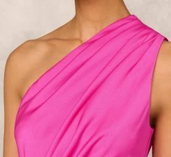 One Shoulder Midi Dress With Pleated Details In Magenta 14 One Shoulder Midi Dress With Pleated Details In Magenta -Adrianna Papell Shop MD1E207318 AA520 Regular Detail