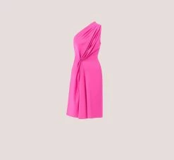 One Shoulder Midi Dress With Pleated Details In Magenta 13 One Shoulder Midi Dress With Pleated Details In Magenta -Adrianna Papell Shop MD1E207318 AA520 Regular Flat