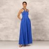V-Neck Mikado Gown With Jewel Beaded Straps In Royal Sapphire
