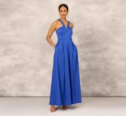 V-Neck Mikado Gown With Jewel Beaded Straps In Royal Sapphire -Adrianna Papell Shop MD1E207615 AN401 Regular Default 642e369e 8d10 4997 9742 b9259c590ce9