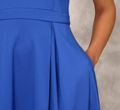 V-Neck Mikado Gown With Jewel Beaded Straps In Royal Sapphire -Adrianna Papell Shop MD1E207615 AN401 Regular Lifestyle