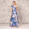 Floral Jacquard One Shoulder Ball Gown With Bow Accent In Royal Sapphire