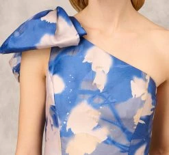 Floral Jacquard One Shoulder Ball Gown With Bow Accent In Royal Sapphire -Adrianna Papell Shop MD1E207626 AN401 Regular Lifestyle