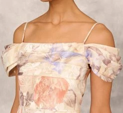 Off The Shoulder Printed Metallic Jacquard Ball Gown In Bronze Multi -Adrianna Papell Shop MD1E207638 AB233 Regular Detail