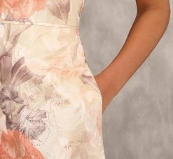 Off The Shoulder Printed Metallic Jacquard Ball Gown In Bronze Multi -Adrianna Papell Shop MD1E207638 AB233 Regular Lifestyle