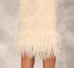 Sequined And Embroidered Midi-Length Sheath Cocktail Dress With Feather Trim In Champagne -Adrianna Papell Shop MD1E207643 AA100 Regular Lifestyle