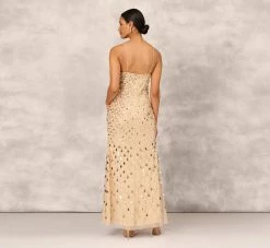 Sequin Beaded Mermaid Gown With Halter Neckline In Gold -Adrianna Papell Shop MD1E207723 AA038 Regular Back