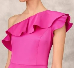 One Shoulder Mermaid Gown With Ruffle Details In Magenta -Adrianna Papell Shop MD1E207883 AA670 Regular Detail