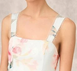 Floral Print Embroidered Long A-Line Gown In Blue Multi -Adrianna Papell Shop MD1E207899 AA461 Regular Detail