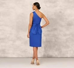 One Shoulder Crepe Cocktail Dress With Slit In Royal Sapphire 10 One Shoulder Crepe Cocktail Dress With Slit In Royal Sapphire -Adrianna Papell Shop MD1E207906 AN401 Regular Back