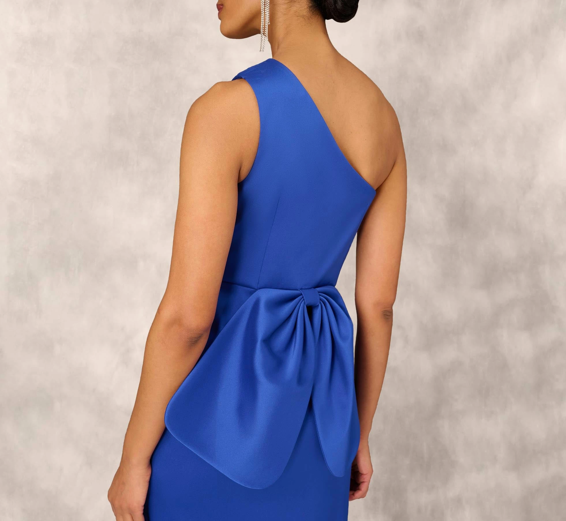 One Shoulder Crepe Cocktail Dress With Slit In Royal Sapphire 5 One Shoulder Crepe Cocktail Dress With Slit In Royal Sapphire - Image 5