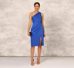 One Shoulder Crepe Cocktail Dress With Slit In Royal Sapphire 13 One Shoulder Crepe Cocktail Dress With Slit In Royal Sapphire -Adrianna Papell Shop MD1E207906 AN401 Regular Side