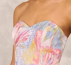 Strapless Floral Ball Gown With Drop Waist In Coral Multi -Adrianna Papell Shop MD1E207911 AA955 Regular Detail