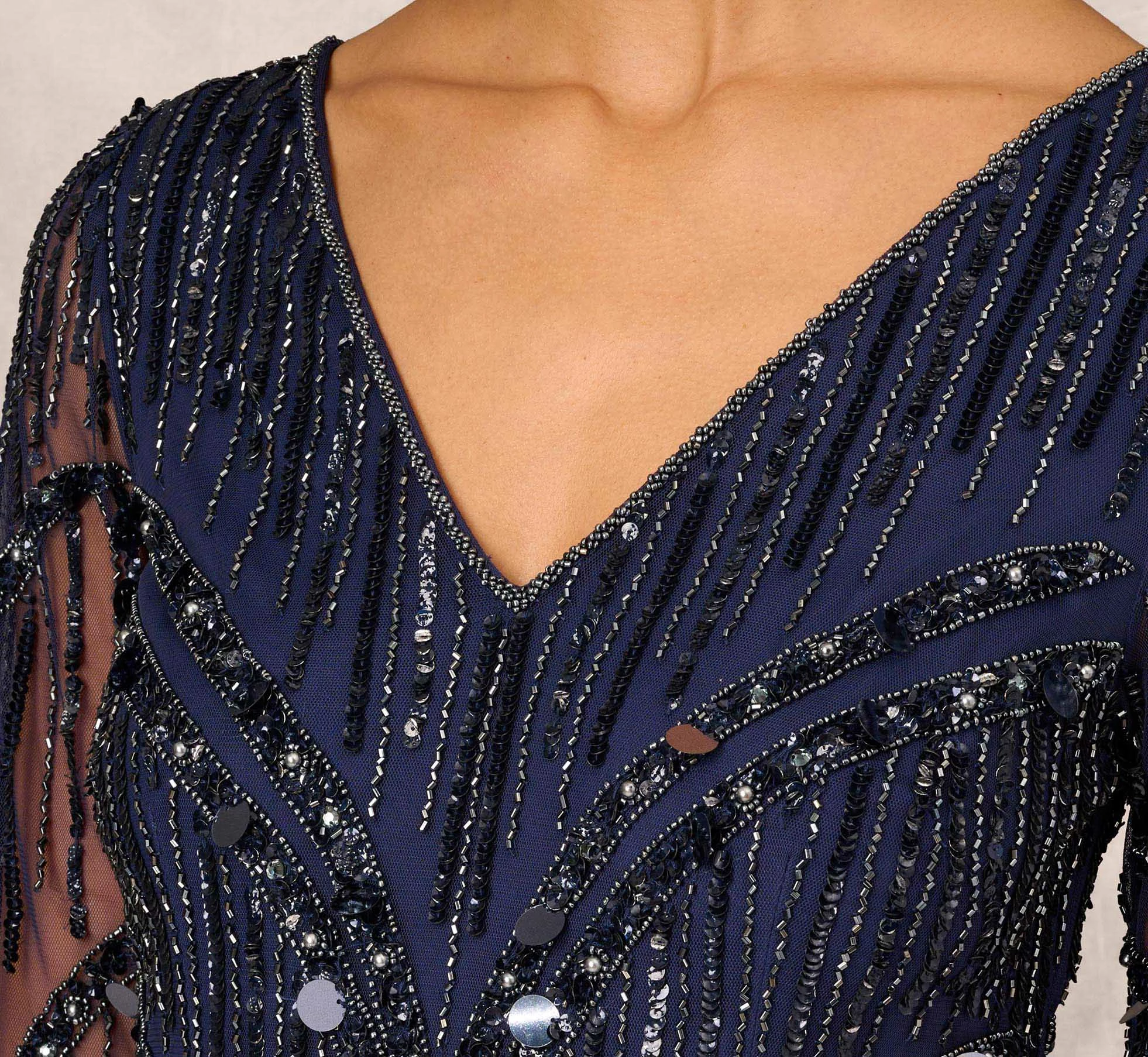 Hand Beaded Illusion Long Mermaid Gown In Navy 6 Hand Beaded Illusion Long Mermaid Gown In Navy - Image 6