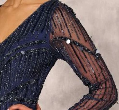 Hand Beaded Illusion Long Mermaid Gown In Navy 10 Hand Beaded Illusion Long Mermaid Gown In Navy -Adrianna Papell Shop MD1E207928 AA412 Regular Lifestyle