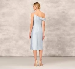 One Shoulder Asymmetrical Stretch Mikado Midi-Length Dress In Clear Water -Adrianna Papell Shop MD1E208036 AI453 Regular Back