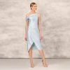 One Shoulder Asymmetrical Stretch Mikado Midi-Length Dress In Clear Water