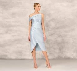 One Shoulder Asymmetrical Stretch Mikado Midi-Length Dress In Clear Water