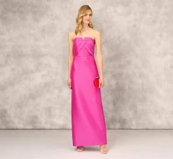 Strapless Mikado Gown With Pleated Bodice In Magenta -Adrianna Papell Shop MD1E208153 AA670 Regular Side
