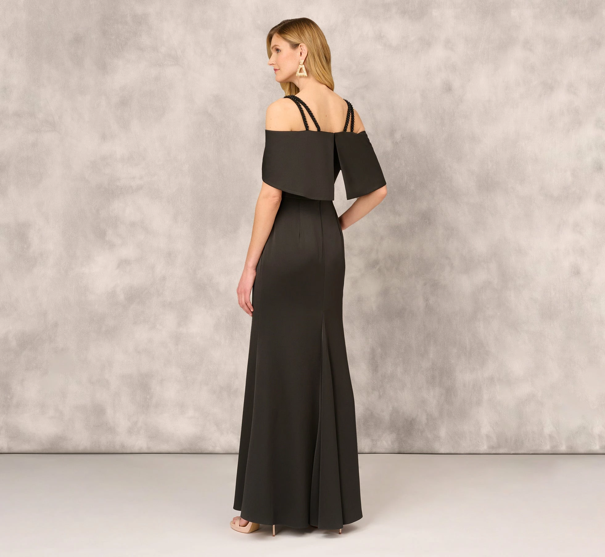 Satin Crepe Column Gown With Beaded Double Strap Details In Black 4 Satin Crepe Column Gown With Beaded Double Strap Details In Black - Image 4