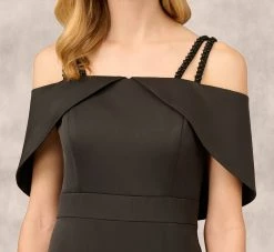 Satin Crepe Column Gown With Beaded Double Strap Details In Black 10 Satin Crepe Column Gown With Beaded Double Strap Details In Black -Adrianna Papell Shop MD1E208155 AA002 Regular Detail