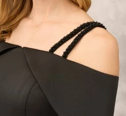 Satin Crepe Column Gown With Beaded Double Strap Details In Black 8 Satin Crepe Column Gown With Beaded Double Strap Details In Black -Adrianna Papell Shop MD1E208155 AA002 Regular Lifestyle