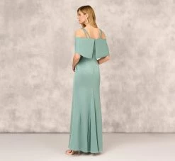 Satin Crepe Column Gown With Beaded Double Strap Details In Green Slate -Adrianna Papell Shop MD1E208155 AA355 Regular Back