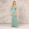 Satin Crepe Column Gown With Beaded Double Strap Details In Green Slate