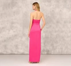 Satin Halter Gown With Rosette Accent In Hot Pink -Adrianna Papell Shop MD1E208156 AA672 Regular Back