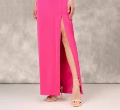 Satin Halter Gown With Rosette Accent In Hot Pink -Adrianna Papell Shop MD1E208156 AA672 Regular Lifestyle