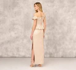 Asymmetrical Column Gown With Ruffle Details In Taupe -Adrianna Papell Shop MD1E208160 AA254 Regular Back 1563a190 e2f6 4fd3 9ba2 8b353073ad08