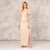 Asymmetrical Column Gown With Ruffle Details In Taupe