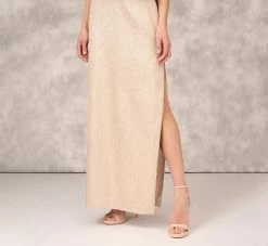 Asymmetrical Column Gown With Ruffle Details In Taupe -Adrianna Papell Shop MD1E208160 AA254 Regular Lifestyle 6230270c 0161 4768 ab14 f5d725e289b6