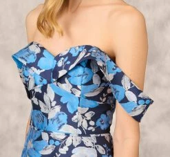 Off The Shoulder Floral Jacquard Gown In Blue Multi -Adrianna Papell Shop MD1E208165 AA461 Regular Detail