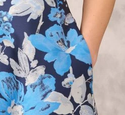 Off The Shoulder Floral Jacquard Gown In Blue Multi -Adrianna Papell Shop MD1E208165 AA461 Regular Lifestyle