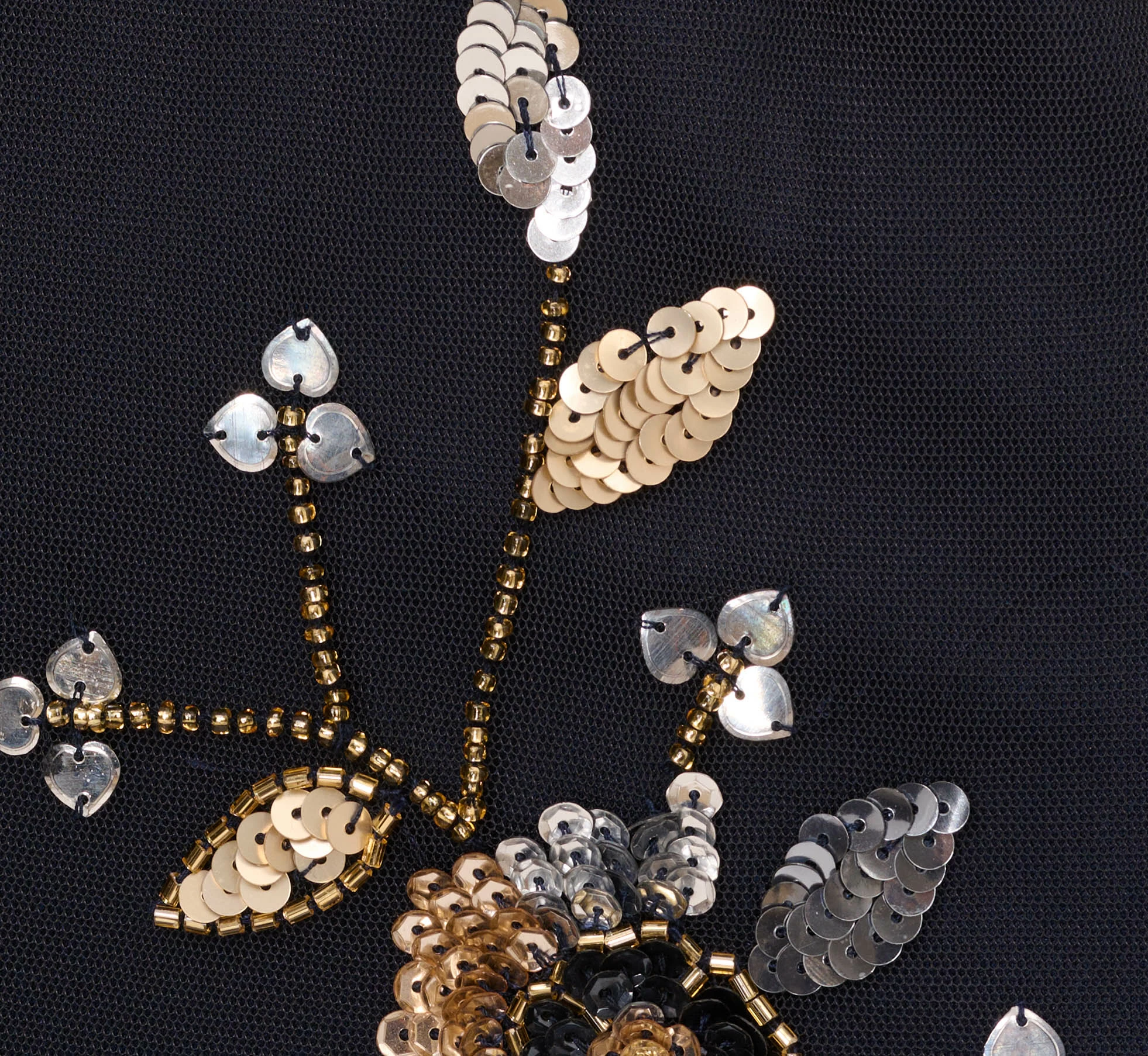 Floral Sequin Beaded Gown With Three-Quarter Length Bell Sleeves In Twilight 6 Floral Sequin Beaded Gown With Three-Quarter Length Bell Sleeves In Twilight - Image 6