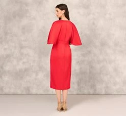 Crepe Back Satin Midi Dress With Flutter Sleeves In Chateau Red -Adrianna Papell Shop MD1E208607 AE613 Regular Back