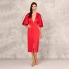 Crepe Back Satin Midi Dress With Flutter Sleeves In Chateau Red