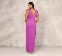 Sleeveless Satin Crepe Column Gown With Bow Waist In Wild Orchid 9 Sleeveless Satin Crepe Column Gown With Bow Waist In Wild Orchid -Adrianna Papell Shop MD1E208622 AD510 Regular Back