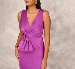 Sleeveless Satin Crepe Column Gown With Bow Waist In Wild Orchid 8 Sleeveless Satin Crepe Column Gown With Bow Waist In Wild Orchid -Adrianna Papell Shop MD1E208622 AD510 Regular Detail