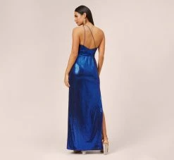 Asymmetrical Sequin Dress With Cutout Detail In Cobalt -Adrianna Papell Shop MN1E205074 AA422 Regular Back