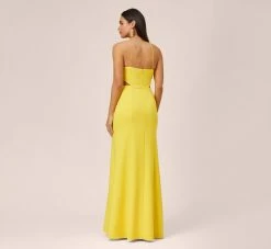 Stretch Crepe Long Halter Mermaid Dress With Cutouts In Lemon -Adrianna Papell Shop MN1E205112 AA733 Regular Back